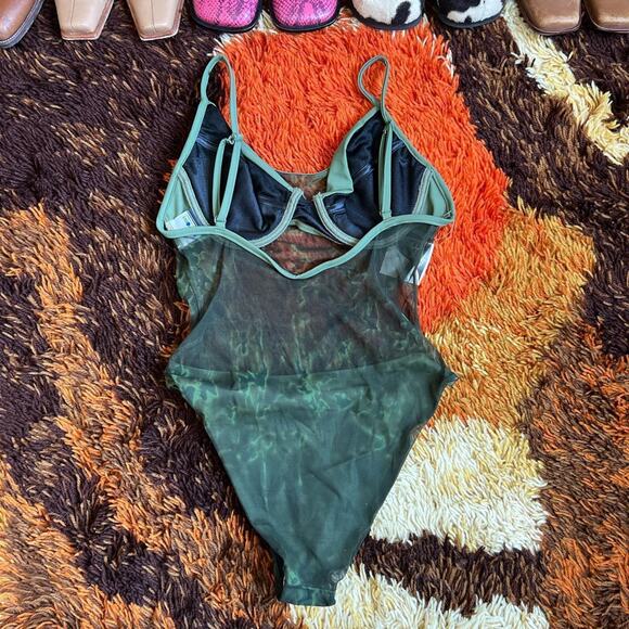 Vintage deadstock overlay mesh green one piece - Picture 3 of 7